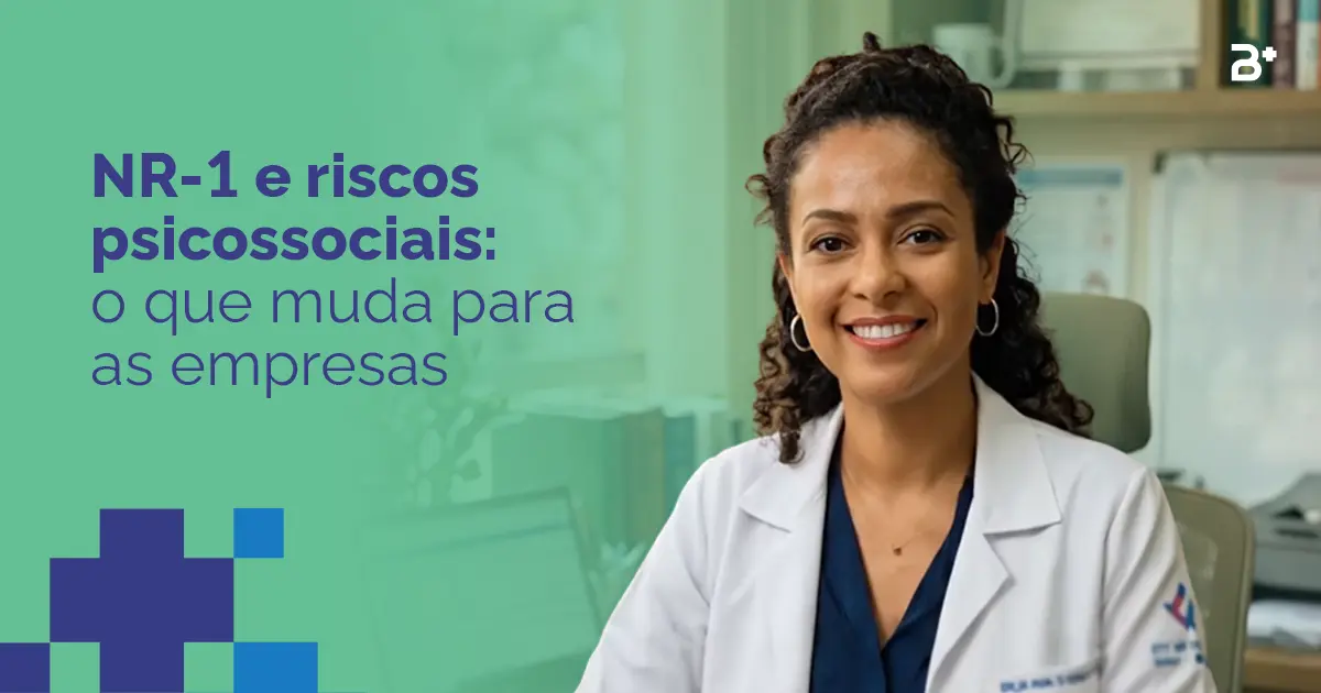 Entenda como na NR-1 os riscos psicossociais impactam as empresas e quais medidas ajudam a prevenir afastamentos e crises emocionais. Imagem de uma médica olhando pra frente.
