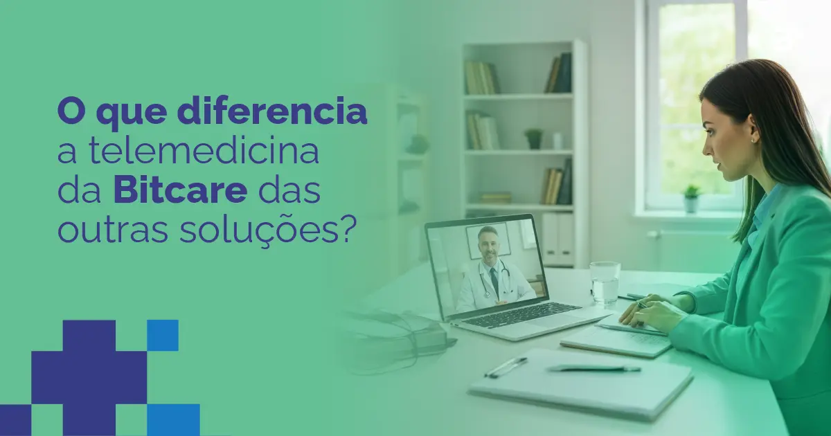 O que diferencia a telemedicina da Bitcare das outras soluções? Imagem de uma mulher em frente ao notebook falando com um médico por chamada de vídeo.