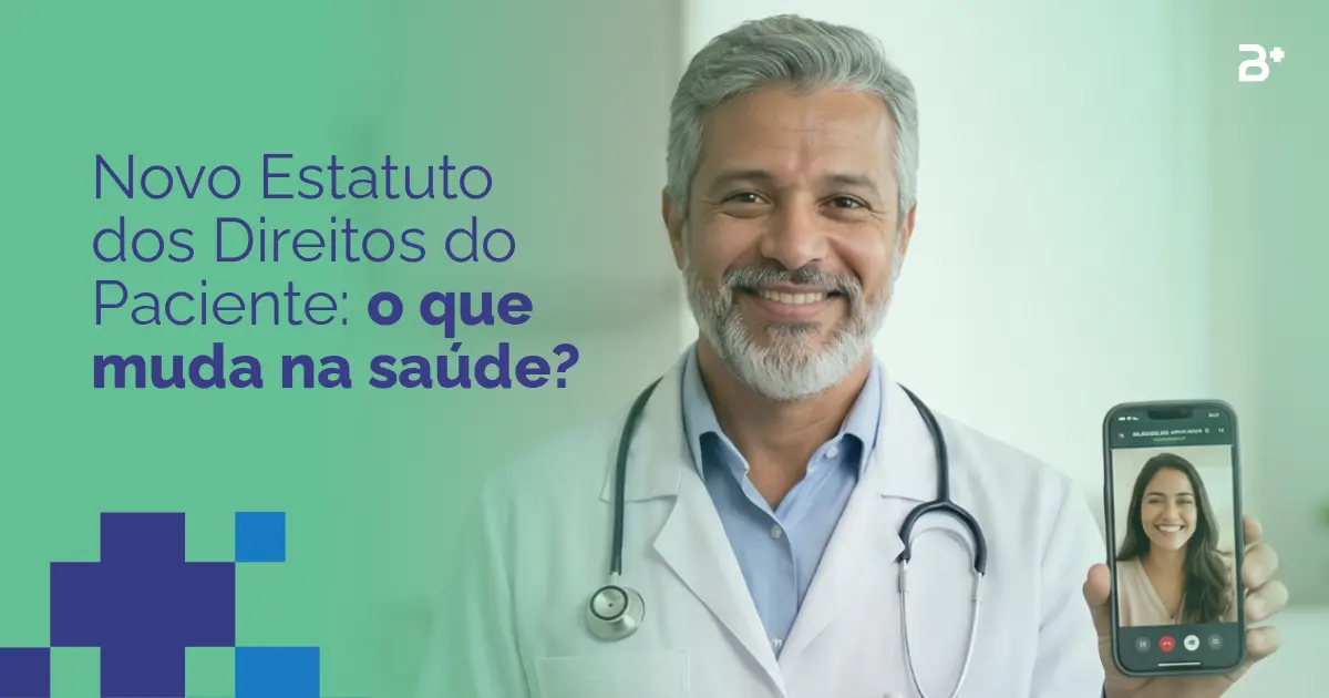Novo Estatuto dos Direitos do Paciente: o que muda na saúde. Imagem de um médico com um jaleco branco segurando um celular e mostrando que está falando com sua paciente.